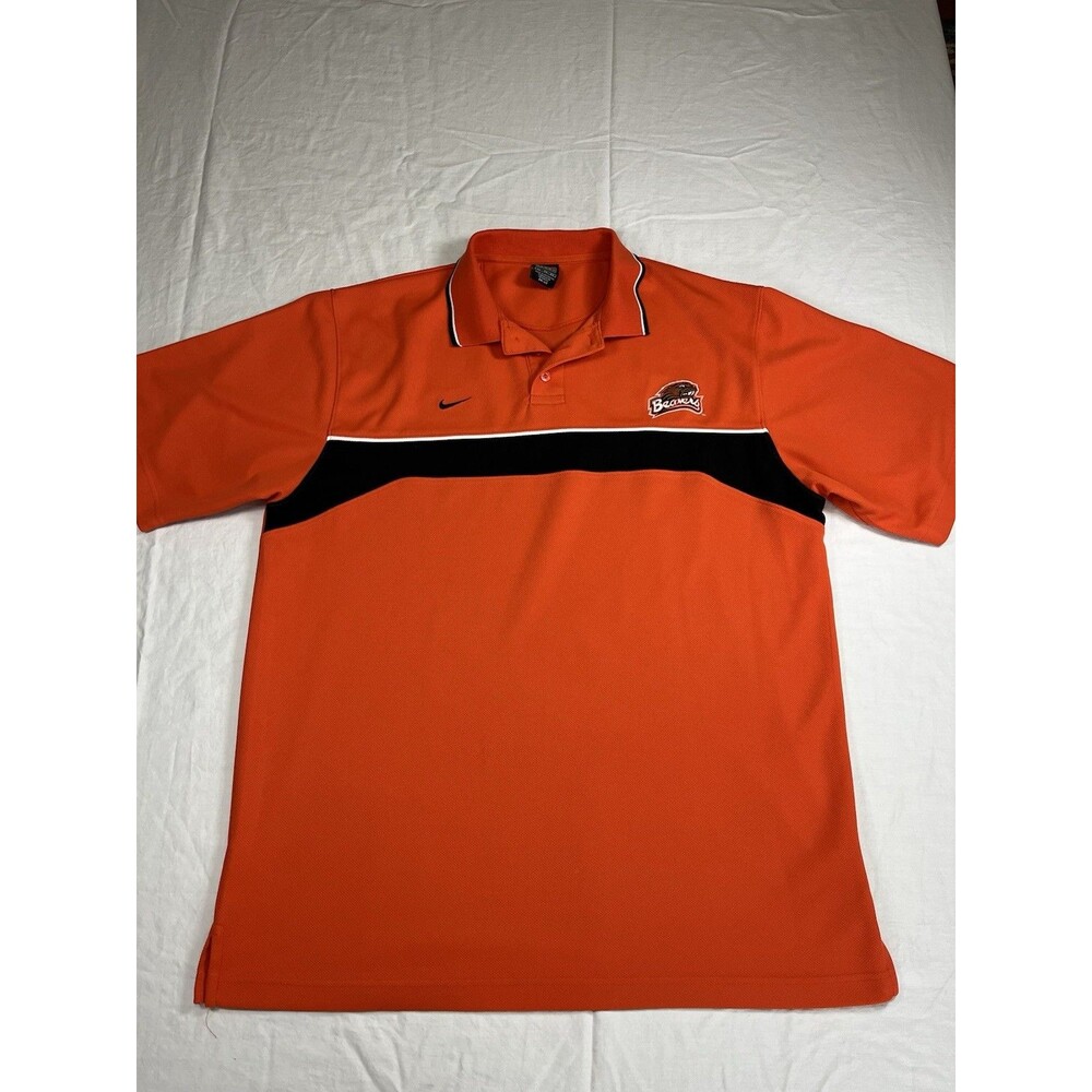 Nike Team Oregon State Beavers Polo Shirt Mens XL Orange Dri-FIT NCAA Golf VTG